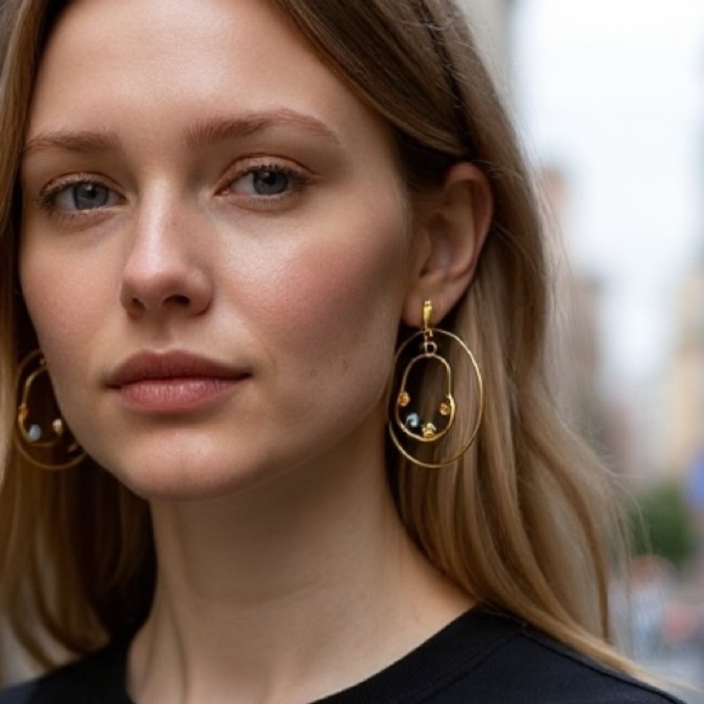 Costa Gold Hoop Earrings with Gem Accents